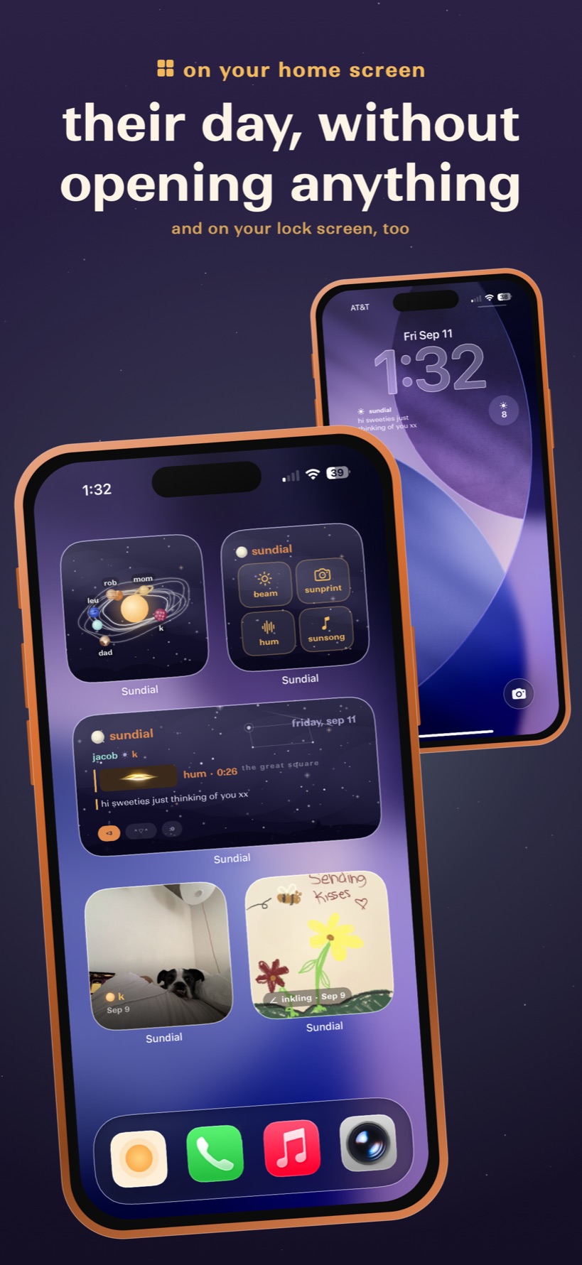Sundial on your home screen: their day, without opening anything, and on your lock screen too