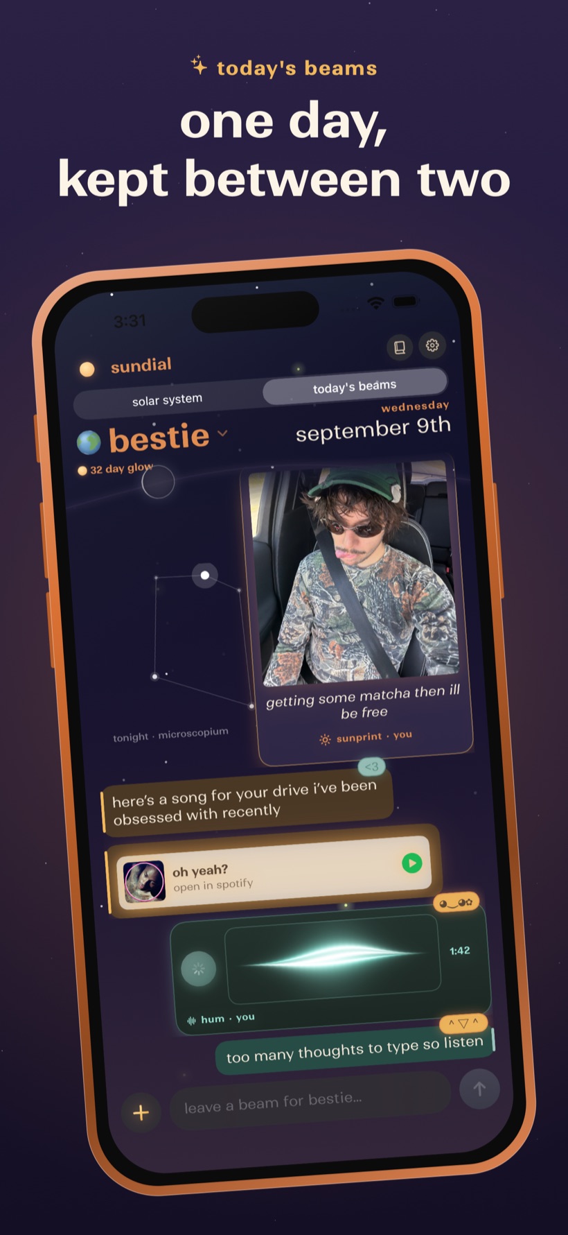 Sundial — today's beams: one day, kept between two